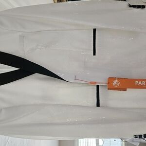 TALLIA White Sequin Blazer with Black Accents